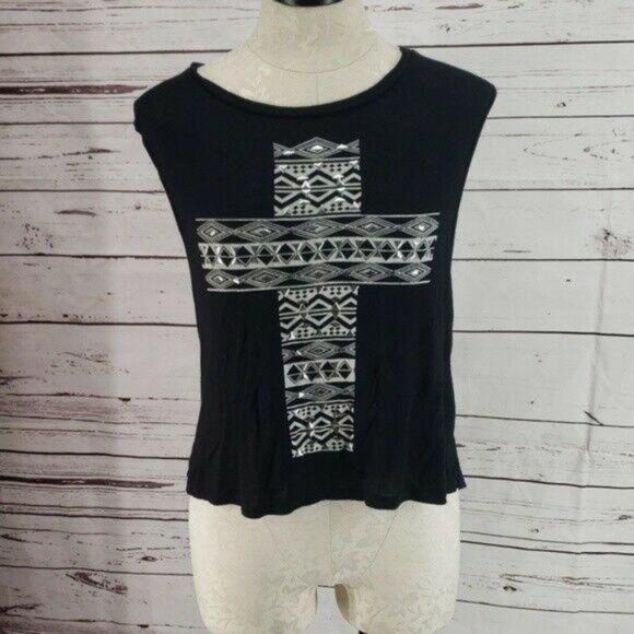 Ocasion Black Cross sleeveless cutout large Shirt‎ - Picture 2 of 7